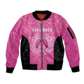New Zealand Custom Sleeve Zip Bomber Jacket Fire Basketball Maori Tribal Pink - Aussie Hoodie