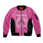 New Zealand Custom Sleeve Zip Bomber Jacket Fire Basketball Maori Tribal Pink - Aussie Hoodie
