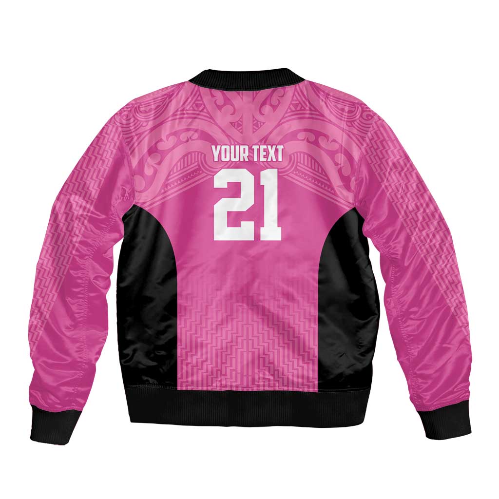 New Zealand Custom Sleeve Zip Bomber Jacket Fire Basketball Maori Tribal Pink - Aussie Hoodie