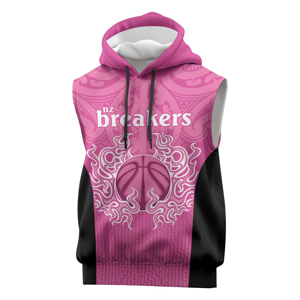 New Zealand Custom Sleeveless Hoodie Fire Basketball Maori Tribal Pink - Aussie Hoodie