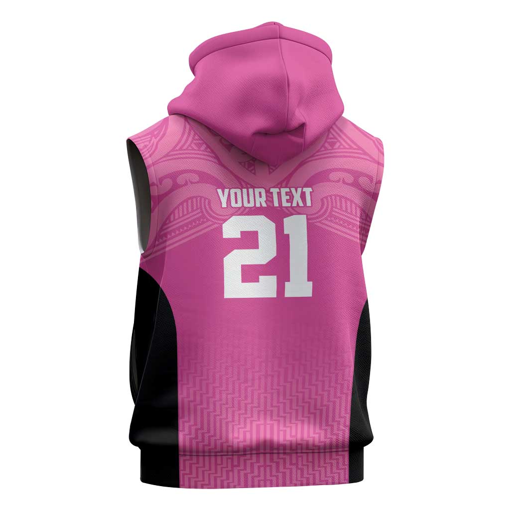 New Zealand Custom Sleeveless Hoodie Fire Basketball Maori Tribal Pink - Aussie Hoodie