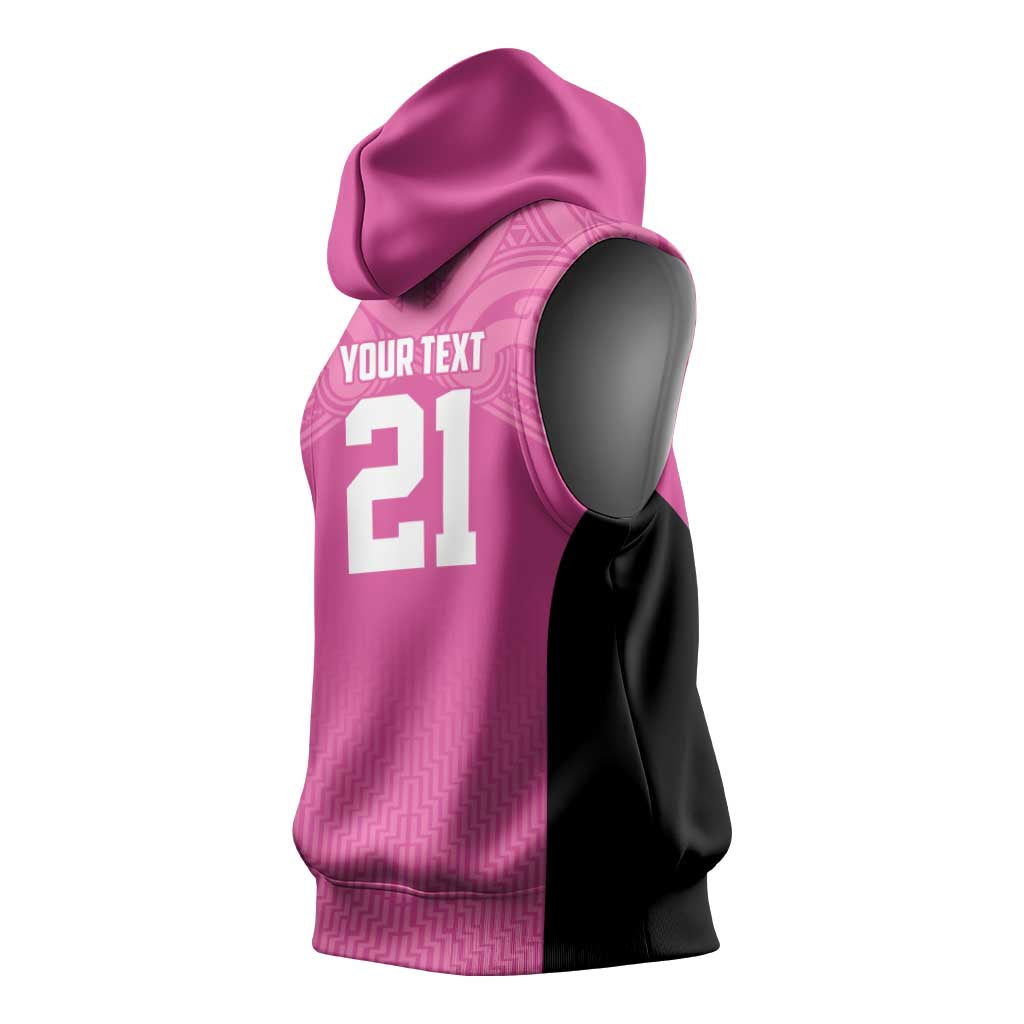 New Zealand Custom Sleeveless Hoodie Fire Basketball Maori Tribal Pink - Aussie Hoodie