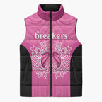 New Zealand Custom Sleeveless Puffer Jacket Fire Basketball Maori Tribal Pink - Aussie Hoodie