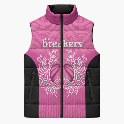 New Zealand Custom Sleeveless Puffer Jacket Fire Basketball Maori Tribal Pink - Aussie Hoodie