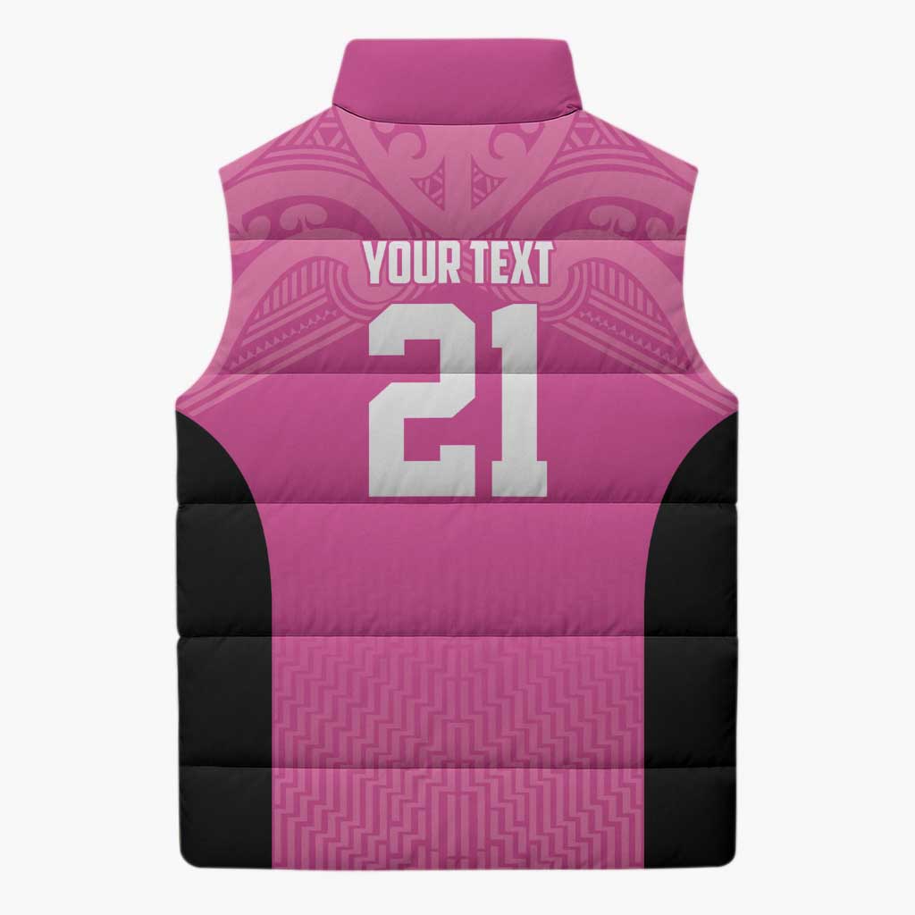 New Zealand Custom Sleeveless Puffer Jacket Fire Basketball Maori Tribal Pink - Aussie Hoodie