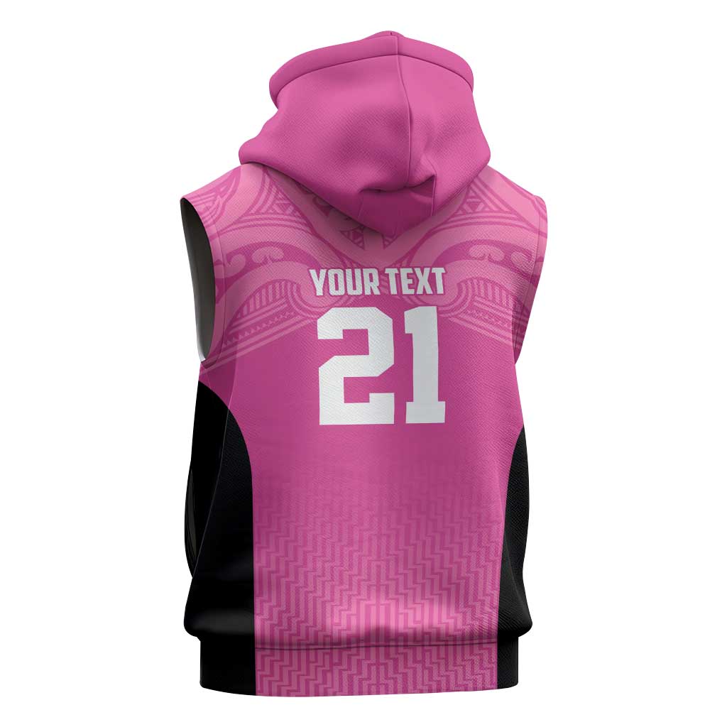 New Zealand Custom Sleeveless Zip Hoodie Fire Basketball Maori Tribal Pink LT9