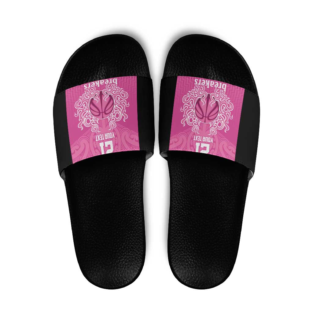 New Zealand Custom Slide Sandals Fire Basketball Maori Tribal Pink - Aussie Hoodie