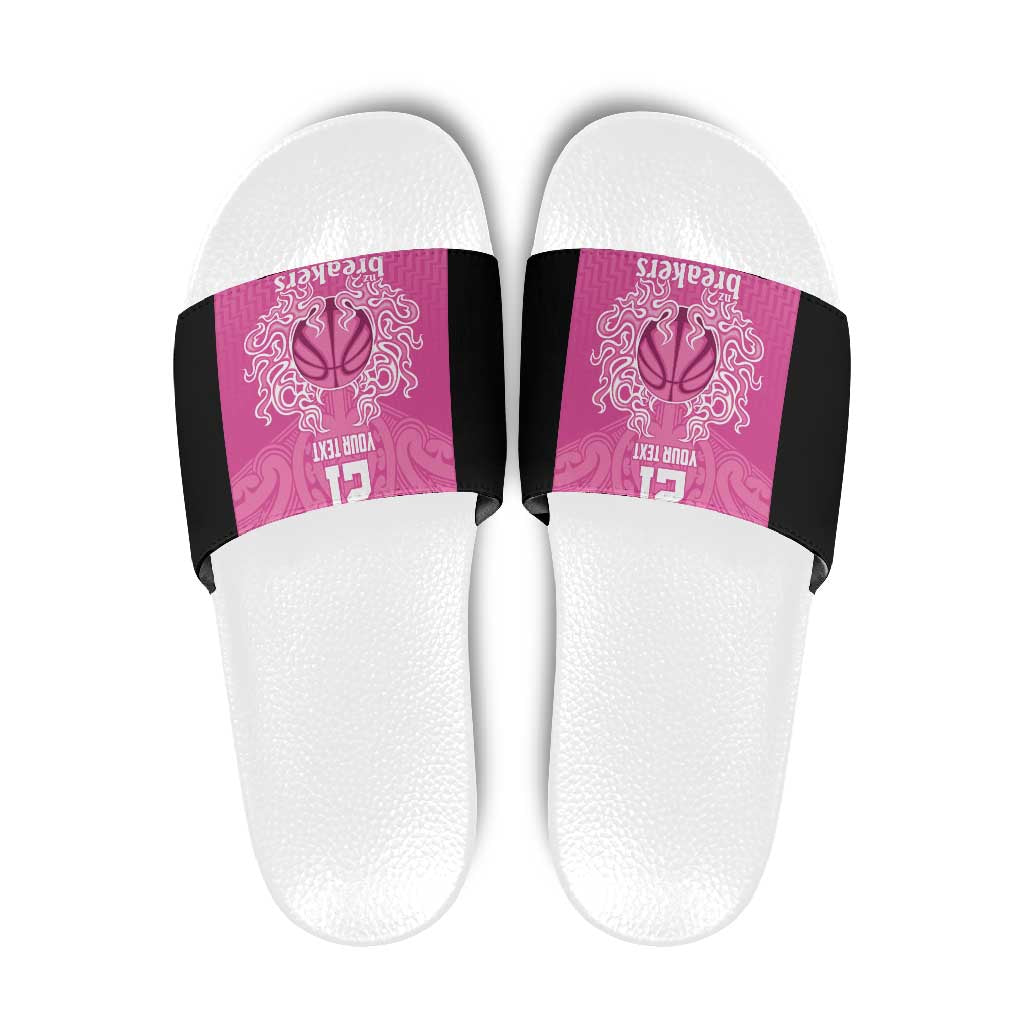 New Zealand Custom Slide Sandals Fire Basketball Maori Tribal Pink - Aussie Hoodie