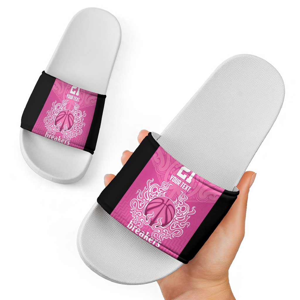 New Zealand Custom Slide Sandals Fire Basketball Maori Tribal Pink - Aussie Hoodie