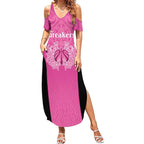 New Zealand Custom Summer Maxi Dress Fire Basketball Maori Tribal Pink - Aussie Hoodie