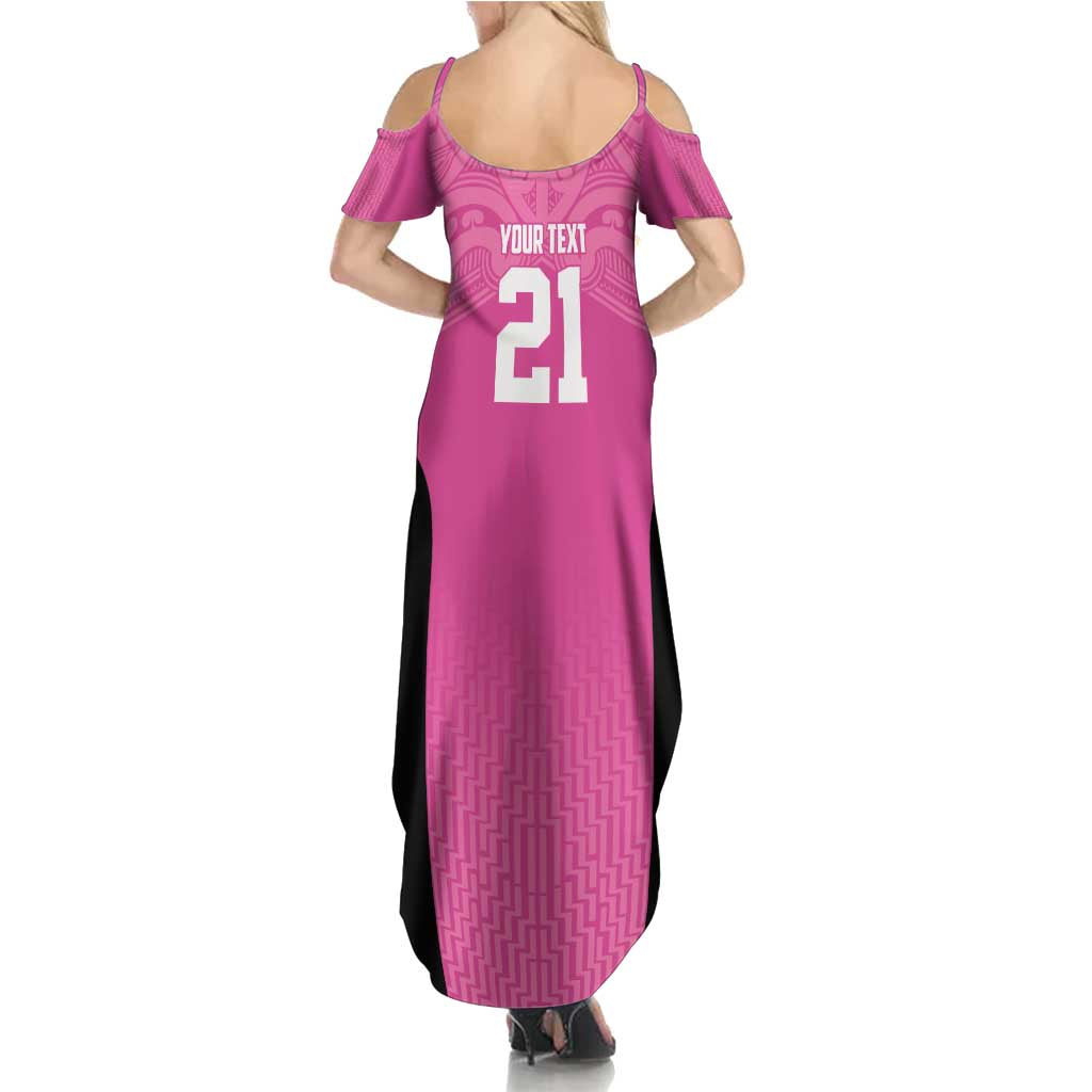 New Zealand Custom Summer Maxi Dress Fire Basketball Maori Tribal Pink - Aussie Hoodie