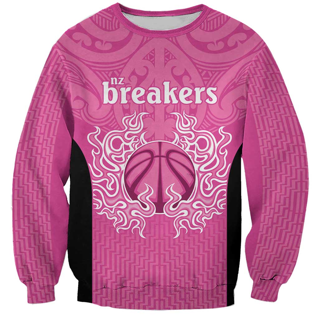 New Zealand Custom Sweatshirt Fire Basketball Maori Tribal Pink - Aussie Hoodie