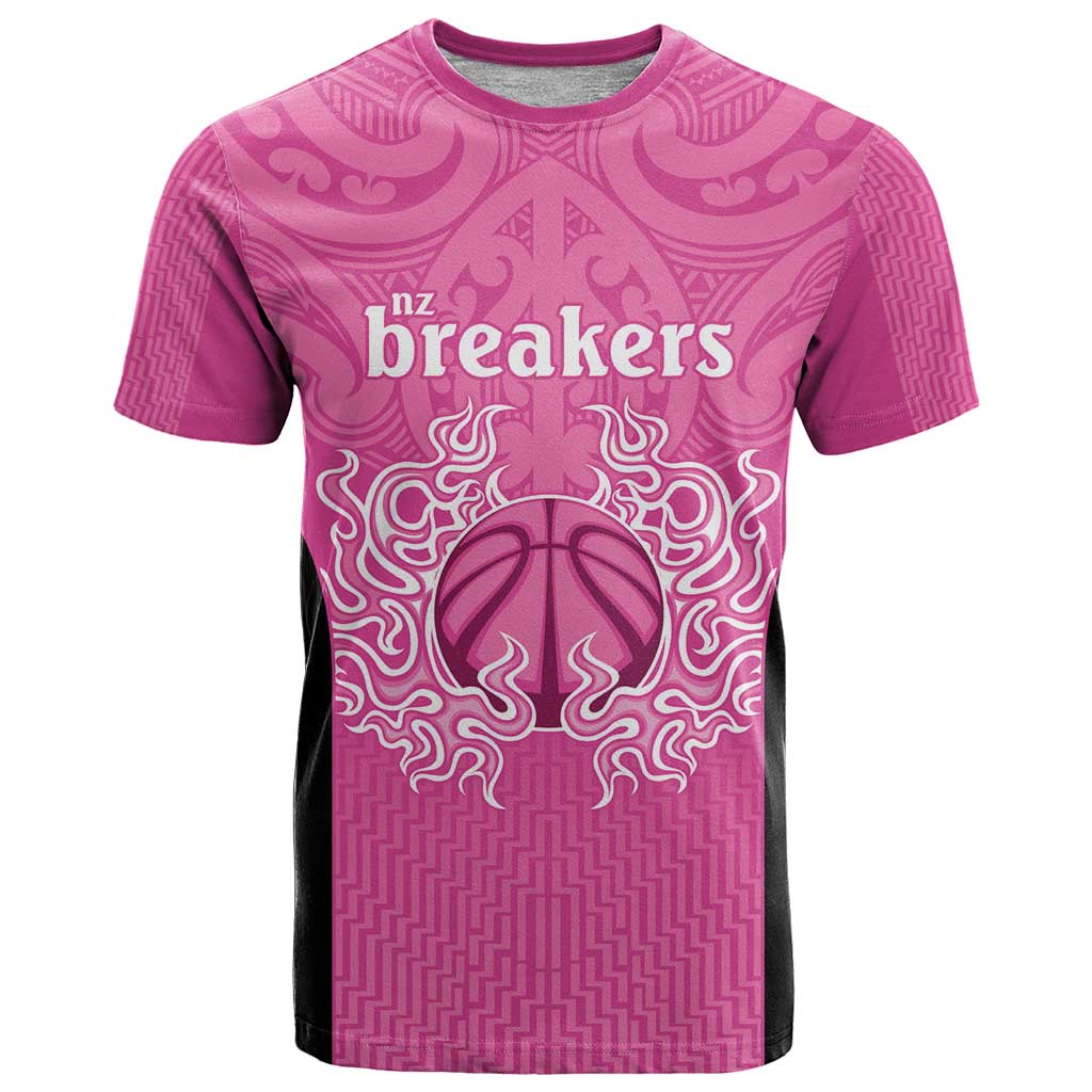 New Zealand Custom T Shirt Fire Basketball Maori Tribal Pink - Aussie Hoodie