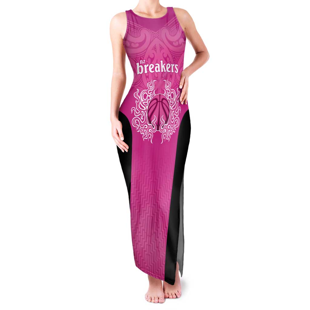 New Zealand Custom Tank Maxi Dress Fire Basketball Maori Tribal Pink - Aussie Hoodie