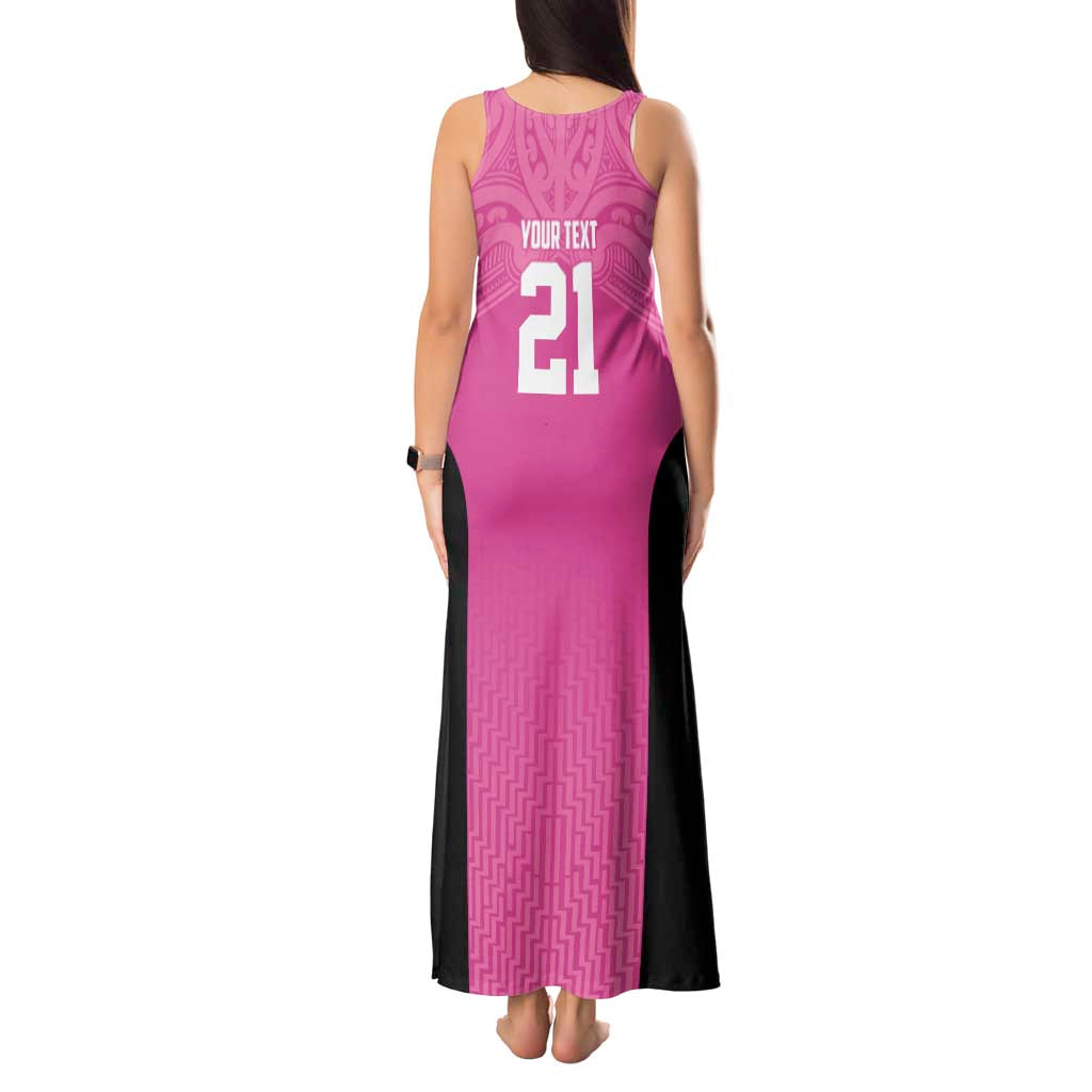 New Zealand Custom Tank Maxi Dress Fire Basketball Maori Tribal Pink - Aussie Hoodie