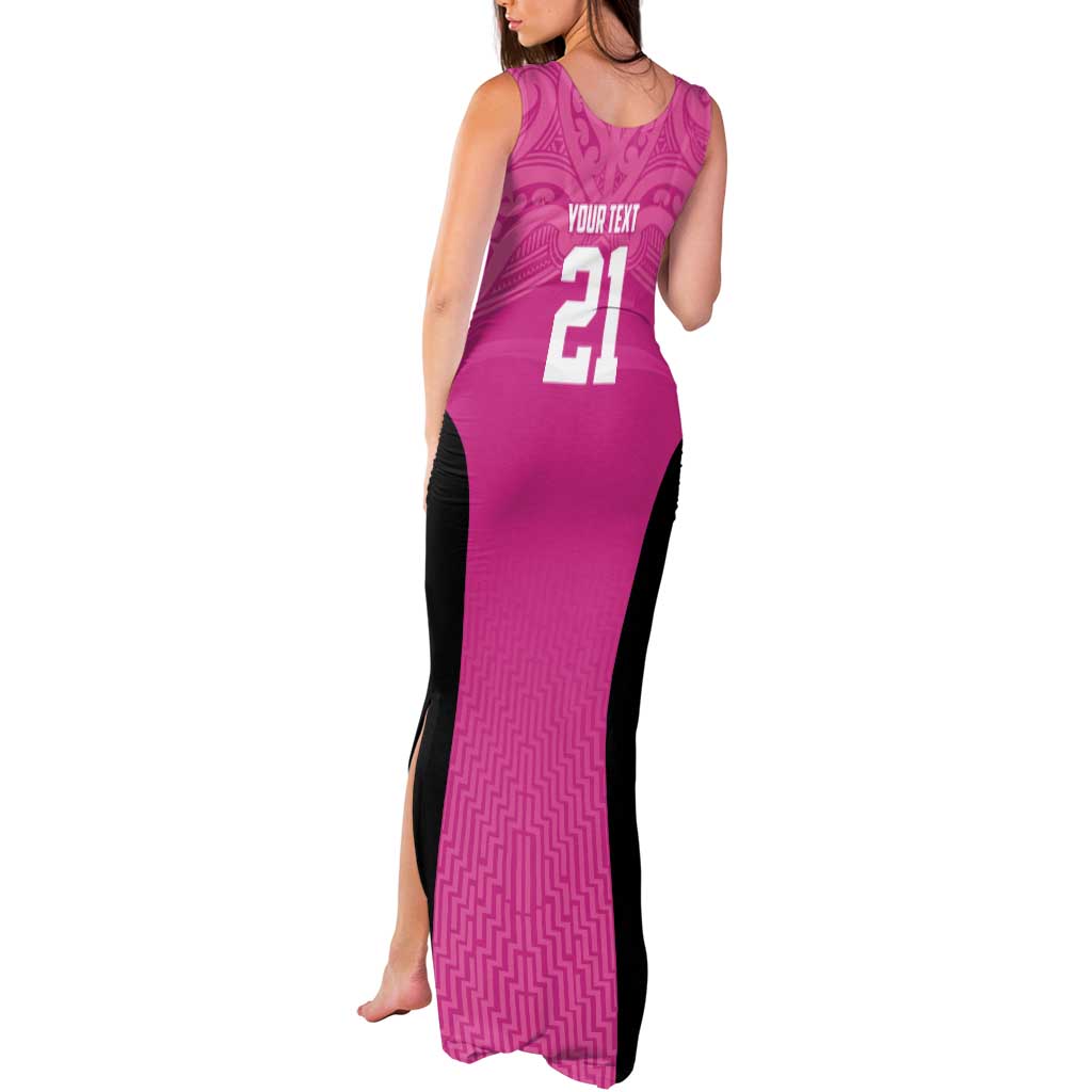 New Zealand Custom Tank Maxi Dress Fire Basketball Maori Tribal Pink - Aussie Hoodie