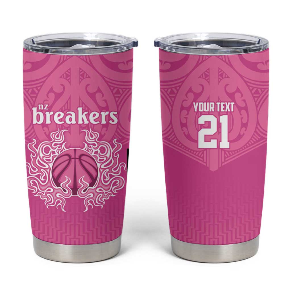 New Zealand Custom Tumbler Cup Fire Basketball Maori Tribal Pink - Aussie Hoodie