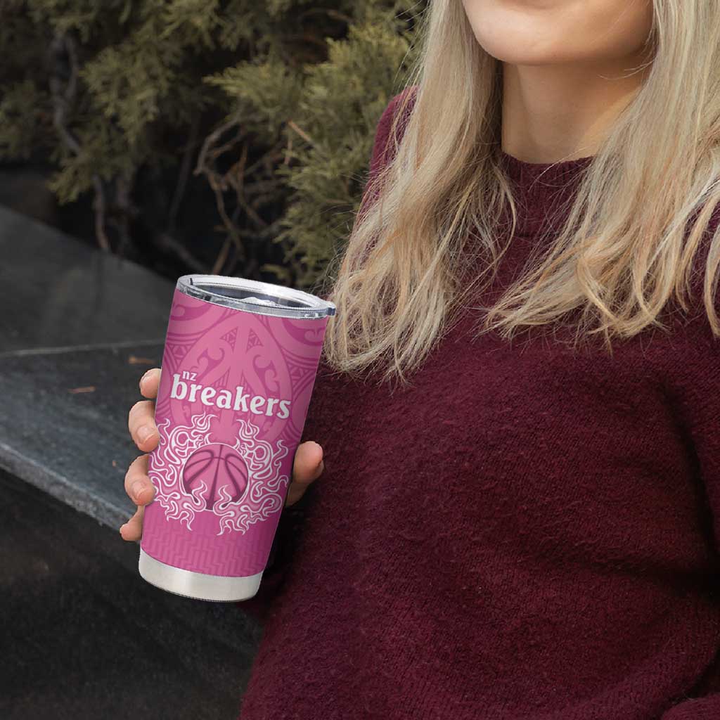 New Zealand Custom Tumbler Cup Fire Basketball Maori Tribal Pink - Aussie Hoodie
