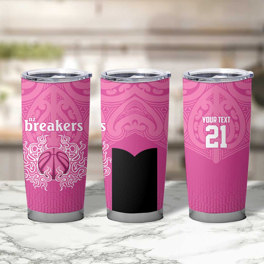 New Zealand Custom Tumbler Cup Fire Basketball Maori Tribal Pink - Aussie Hoodie