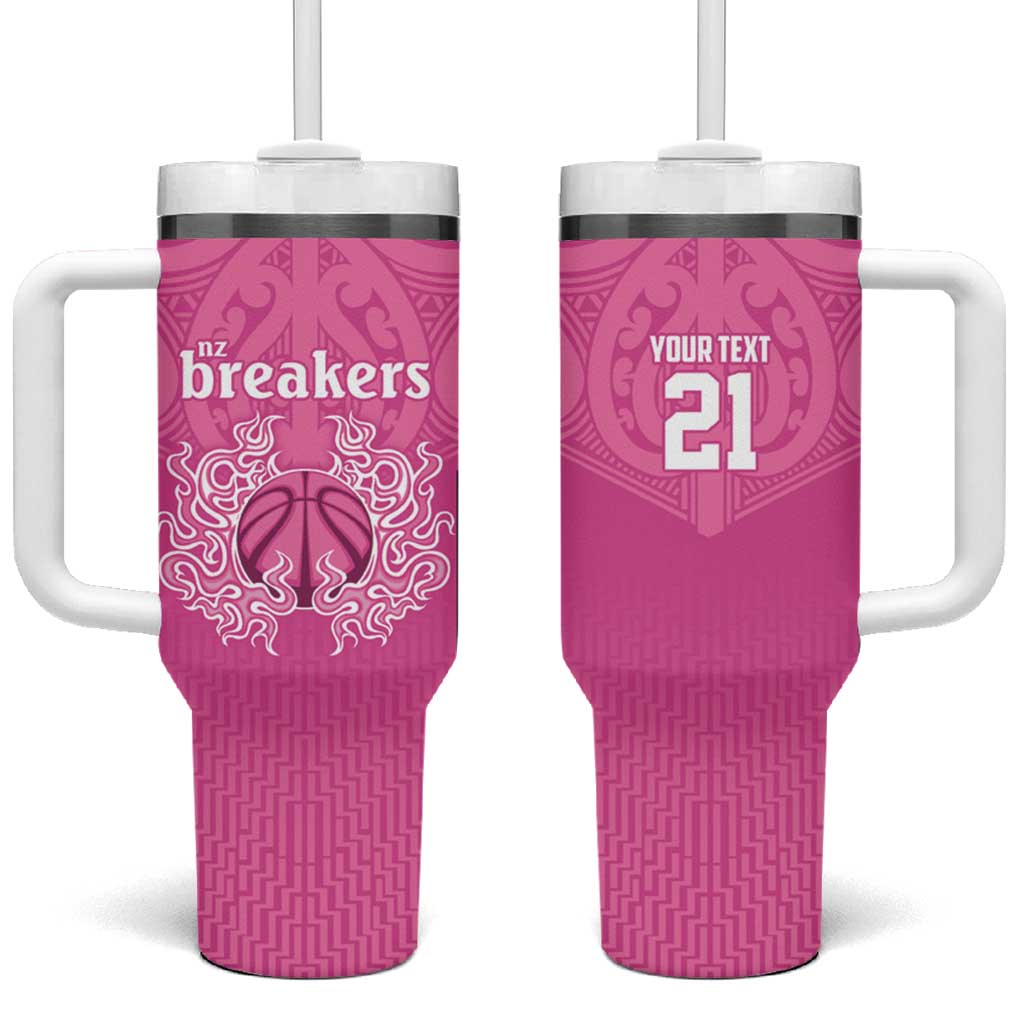 New Zealand Custom Tumbler With Handle Fire Basketball Maori Tribal Pink - Aussie Hoodie