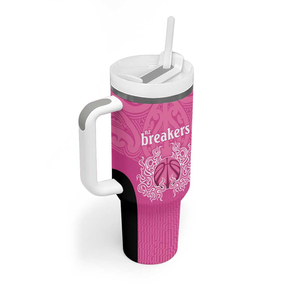 New Zealand Custom Tumbler With Handle Fire Basketball Maori Tribal Pink - Aussie Hoodie