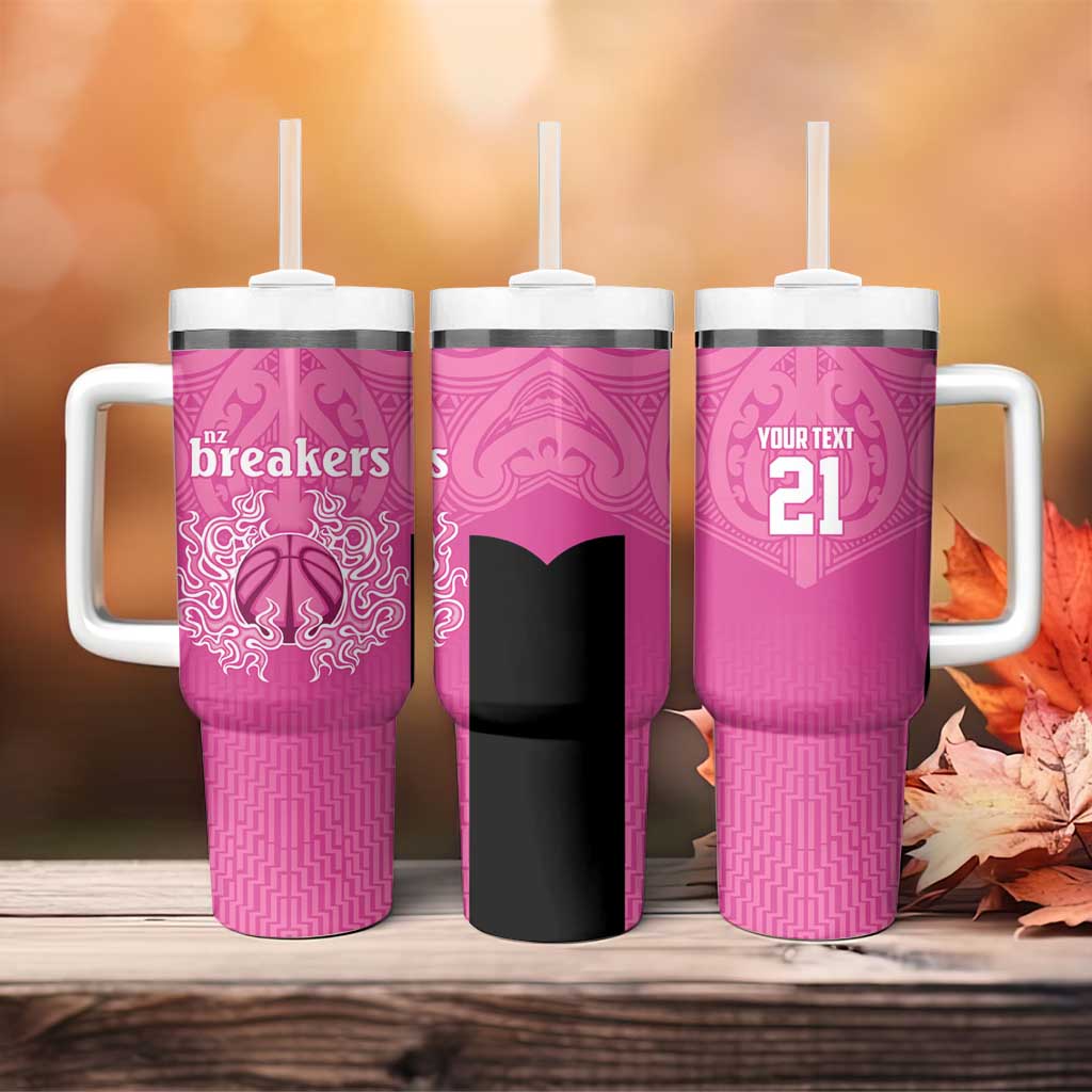 New Zealand Custom Tumbler With Handle Fire Basketball Maori Tribal Pink - Aussie Hoodie