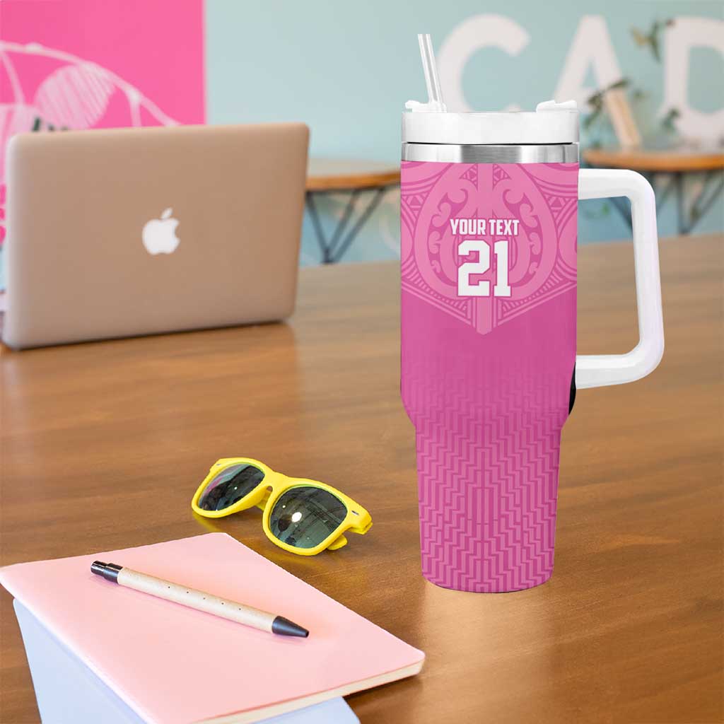 New Zealand Custom Tumbler With Handle Fire Basketball Maori Tribal Pink - Aussie Hoodie