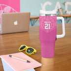 New Zealand Custom Tumbler With Handle Fire Basketball Maori Tribal Pink - Aussie Hoodie