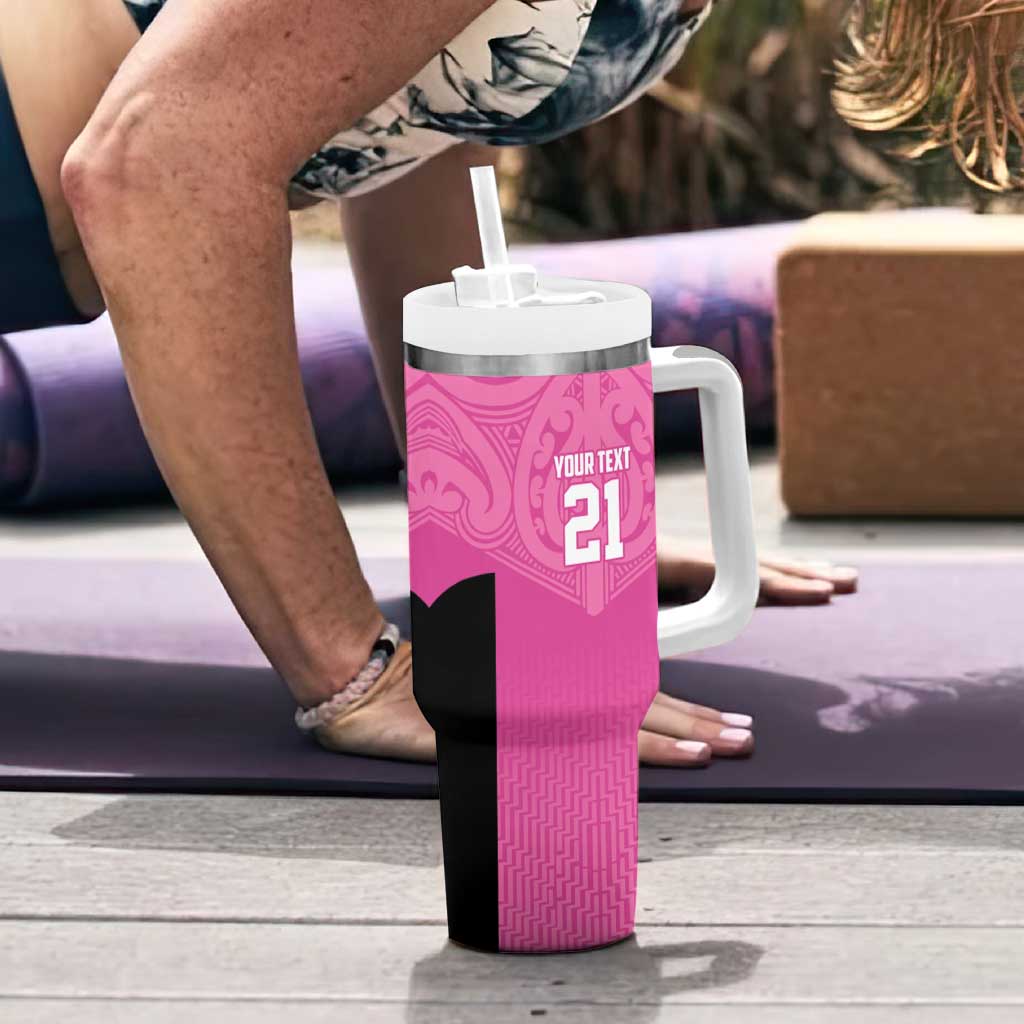 New Zealand Custom Tumbler With Handle Fire Basketball Maori Tribal Pink - Aussie Hoodie