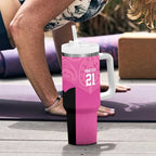 New Zealand Custom Tumbler With Handle Fire Basketball Maori Tribal Pink - Aussie Hoodie