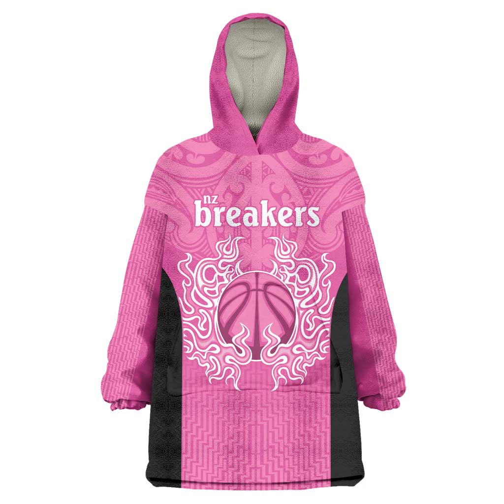New Zealand Custom Wearable Blanket Hoodie Fire Basketball Maori Tribal Pink - Aussie Hoodie