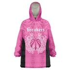 New Zealand Custom Wearable Blanket Hoodie Fire Basketball Maori Tribal Pink - Aussie Hoodie