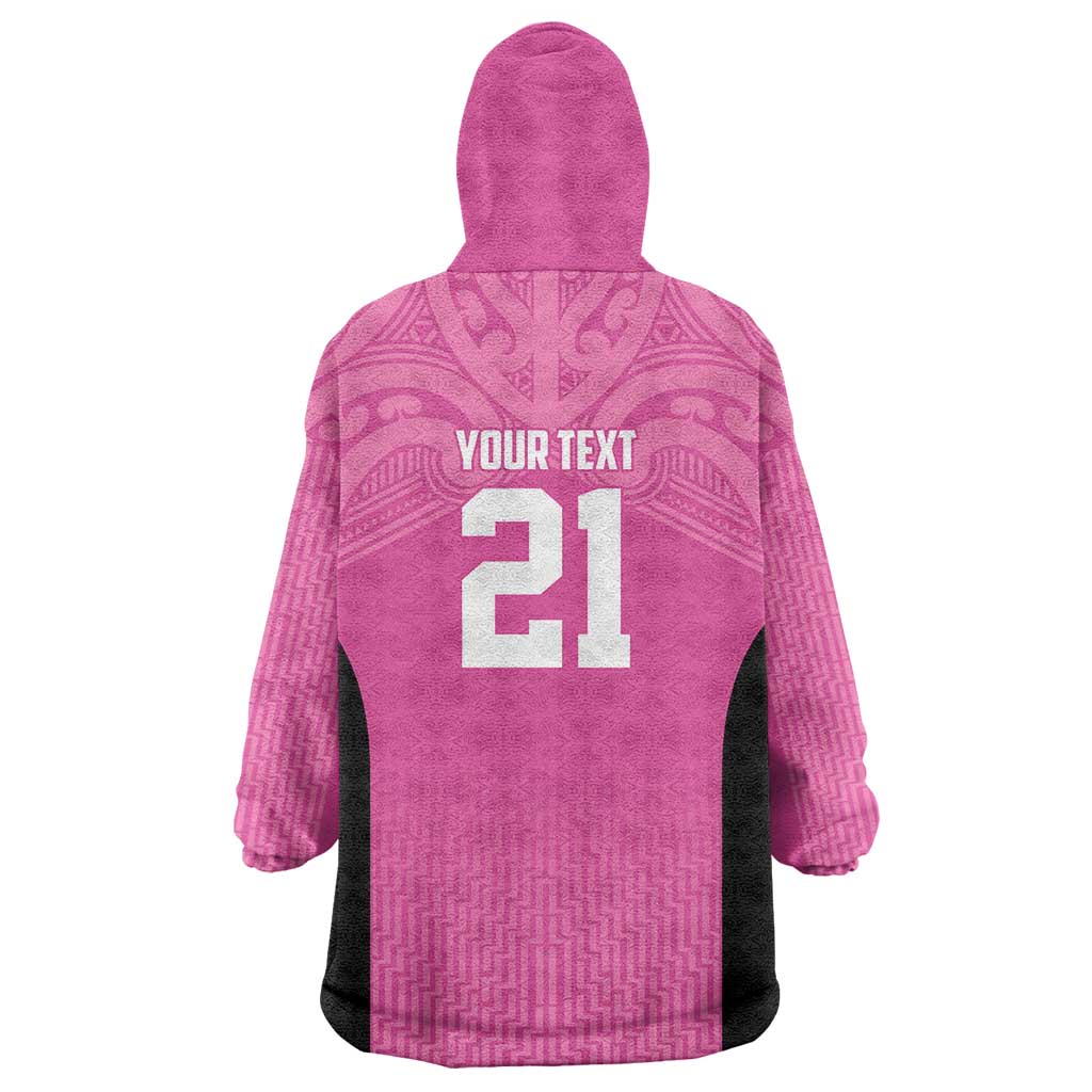 New Zealand Custom Wearable Blanket Hoodie Fire Basketball Maori Tribal Pink - Aussie Hoodie