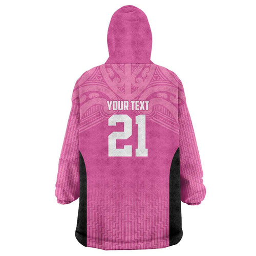 New Zealand Custom Wearable Blanket Hoodie Fire Basketball Maori Tribal Pink - Aussie Hoodie