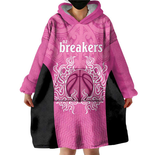 New Zealand Custom Wearable Blanket Hoodie Fire Basketball Maori Tribal Pink - Aussie Hoodie