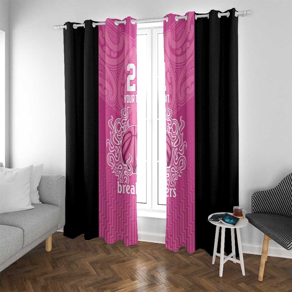 New Zealand Custom Window Curtain Fire Basketball Maori Tribal Pink - Aussie Hoodie