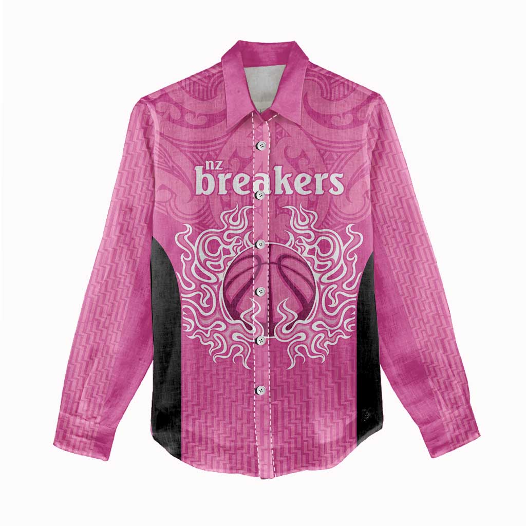 New Zealand Custom Women Casual Shirt Fire Basketball Maori Tribal Pink - Aussie Hoodie