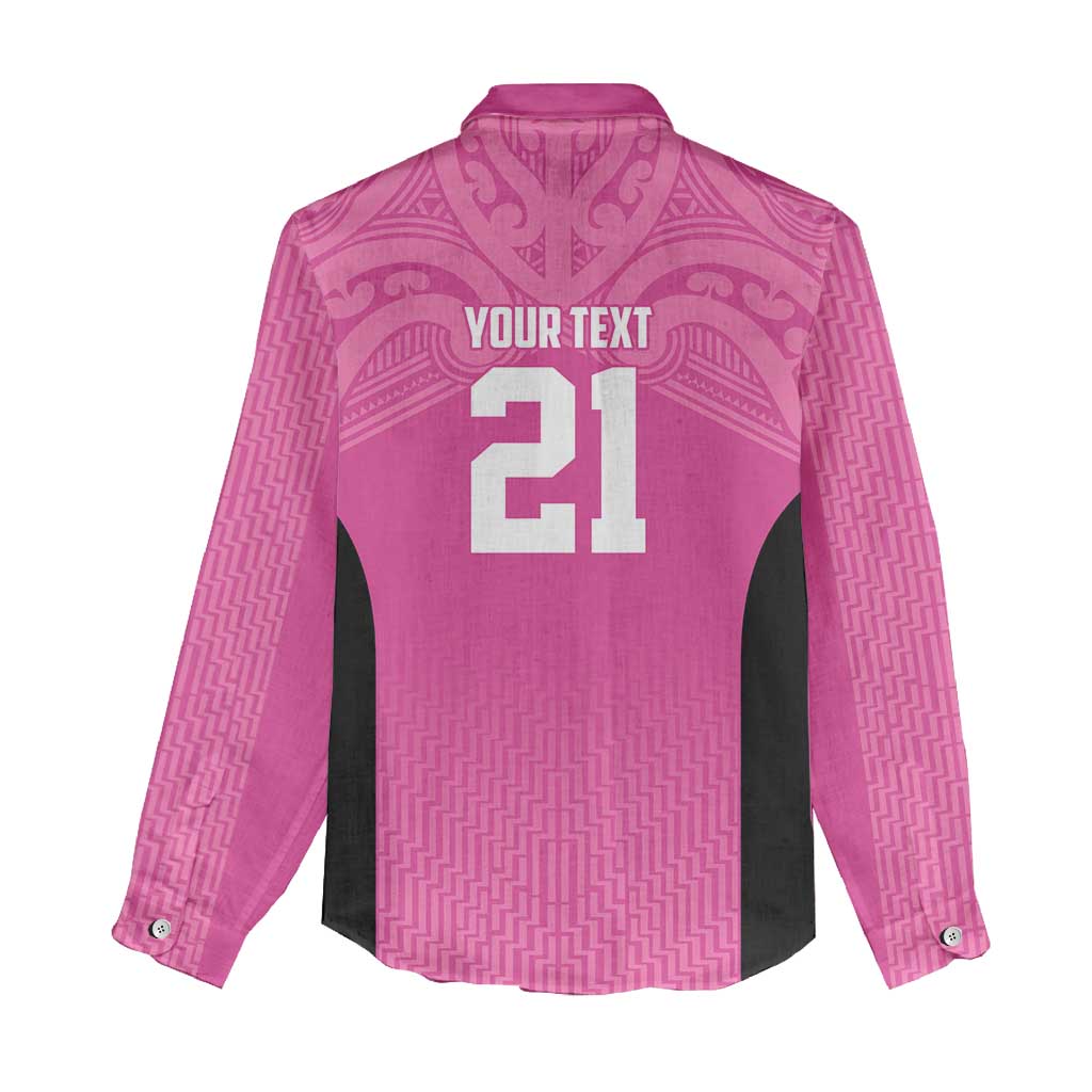 New Zealand Custom Women Casual Shirt Fire Basketball Maori Tribal Pink - Aussie Hoodie