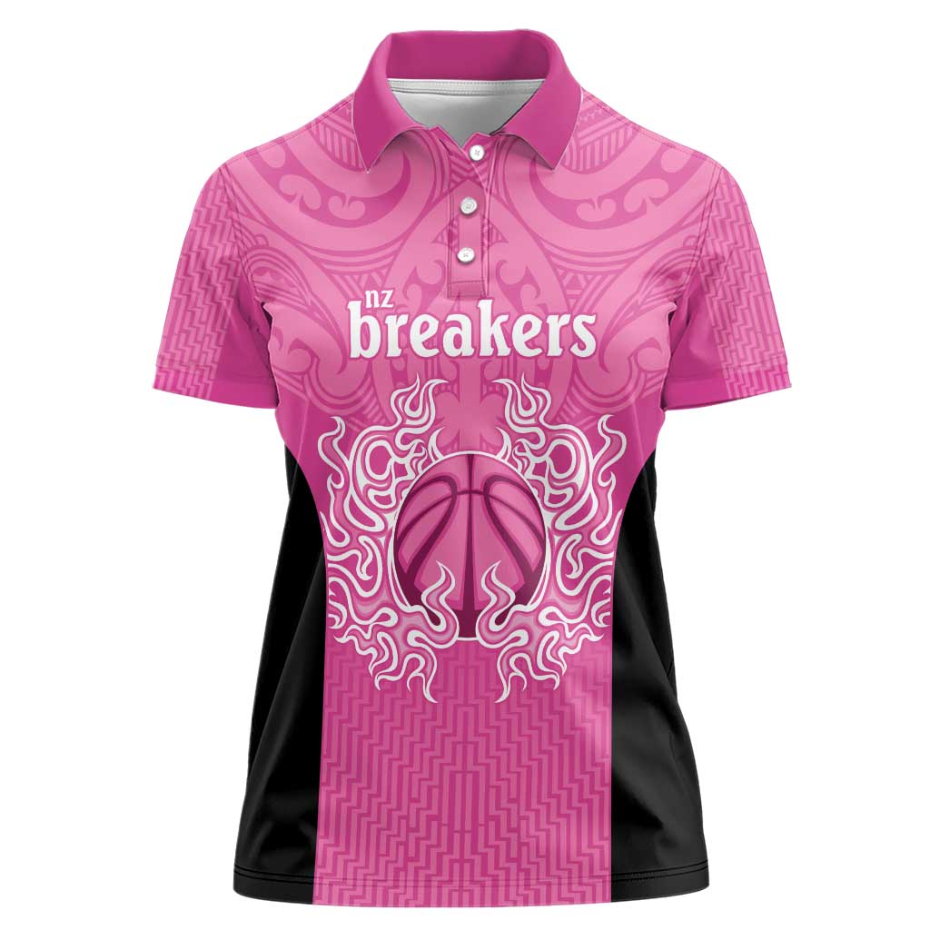 New Zealand Custom Women Polo Shirt Fire Basketball Maori Tribal Pink - Aussie Hoodie