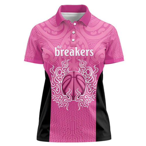 New Zealand Custom Women Polo Shirt Fire Basketball Maori Tribal Pink - Aussie Hoodie
