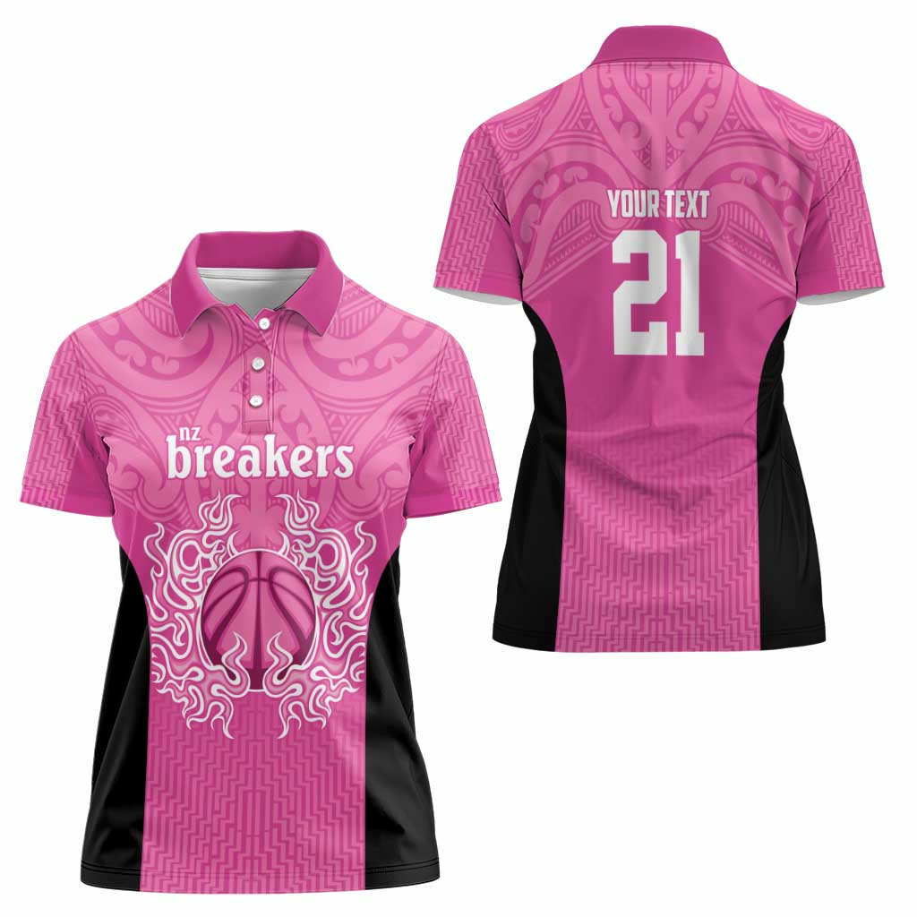 New Zealand Custom Women Polo Shirt Fire Basketball Maori Tribal Pink - Aussie Hoodie