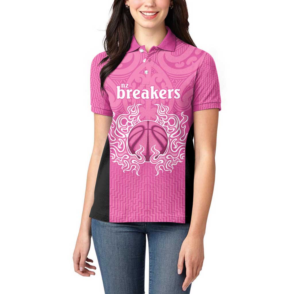 New Zealand Custom Women Polo Shirt Fire Basketball Maori Tribal Pink - Aussie Hoodie
