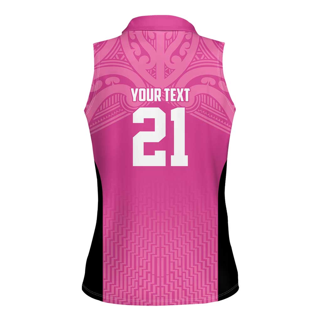 New Zealand Custom Women Sleeveless Polo Shirt Fire Basketball Maori Tribal Pink - Aussie Hoodie