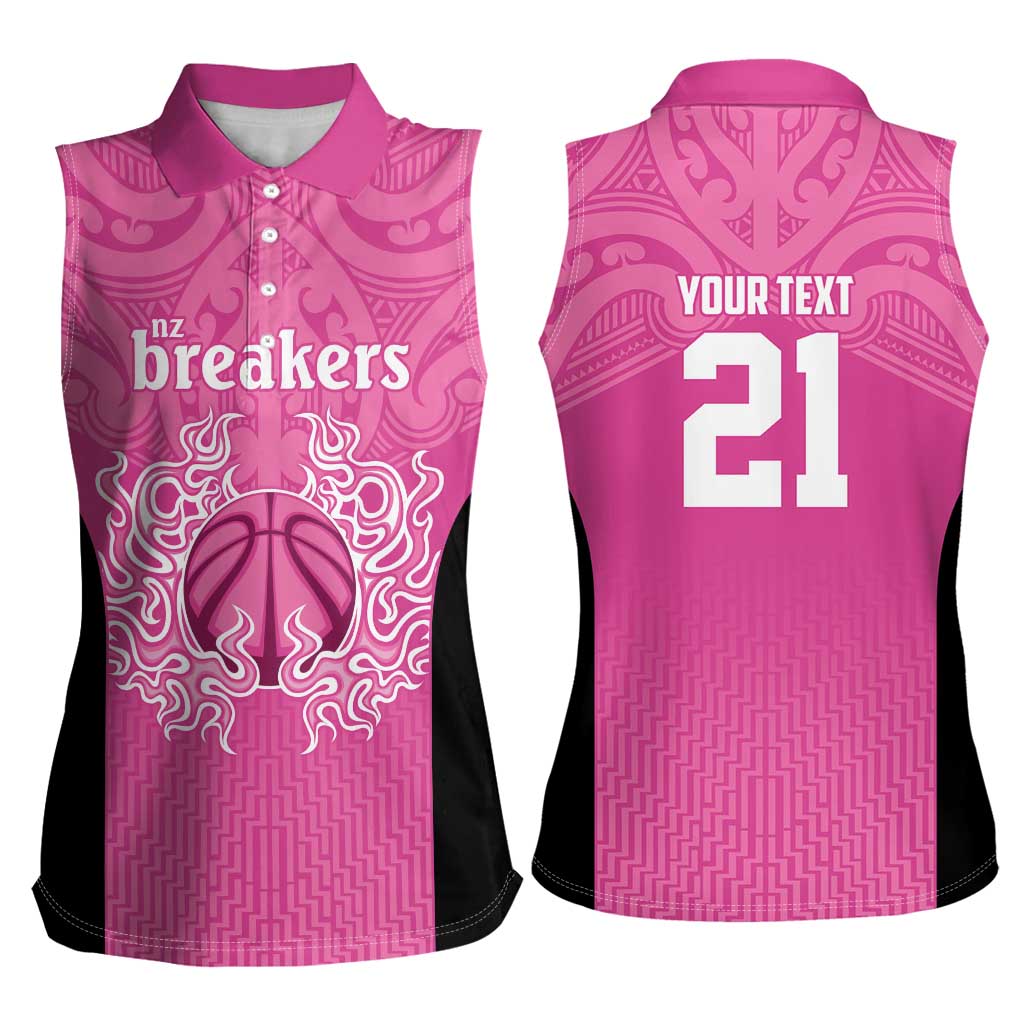 New Zealand Custom Women Sleeveless Polo Shirt Fire Basketball Maori Tribal Pink - Aussie Hoodie
