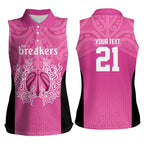 New Zealand Custom Women Sleeveless Polo Shirt Fire Basketball Maori Tribal Pink - Aussie Hoodie