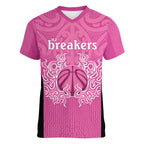 New Zealand Custom Women V-Neck T-Shirt Fire Basketball Maori Tribal Pink - Aussie Hoodie