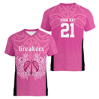 New Zealand Custom Women V-Neck T-Shirt Fire Basketball Maori Tribal Pink - Aussie Hoodie