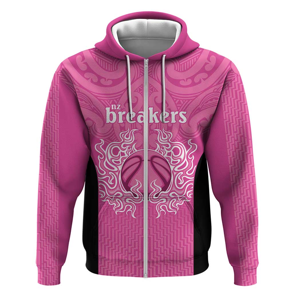 New Zealand Custom Zip Hoodie Fire Basketball Maori Tribal Pink - Aussie Hoodie