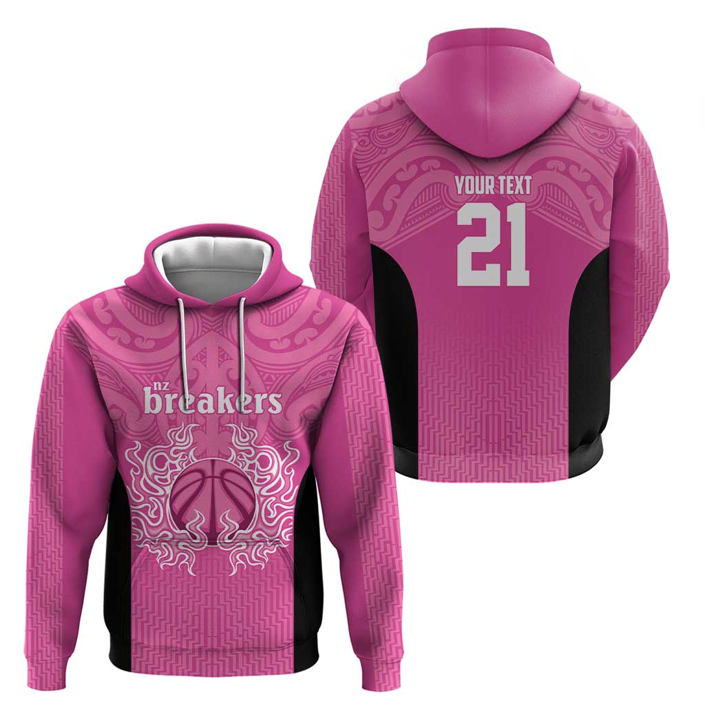 New Zealand Custom Zip Hoodie Fire Basketball Maori Tribal Pink - Aussie Hoodie