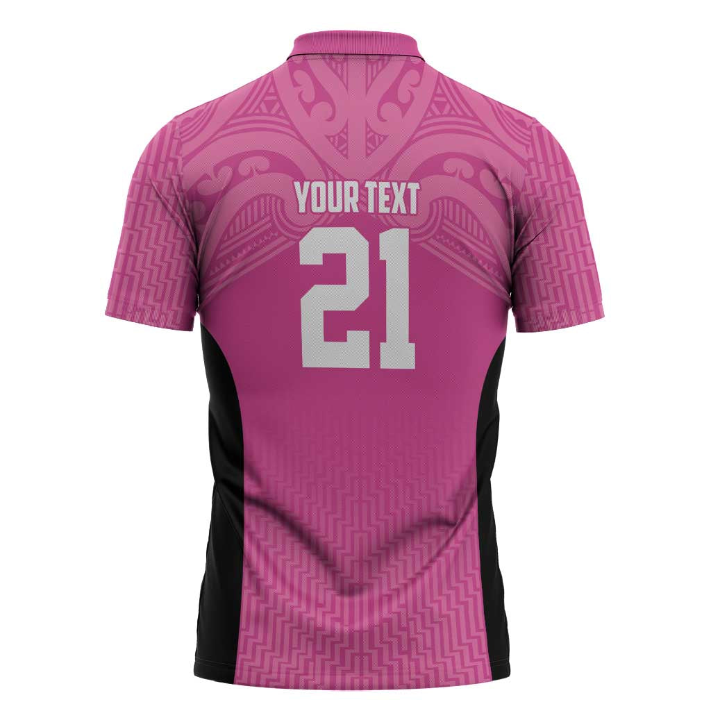 New Zealand Custom Zipper Polo Shirt Fire Basketball Maori Tribal Pink - Aussie Hoodie